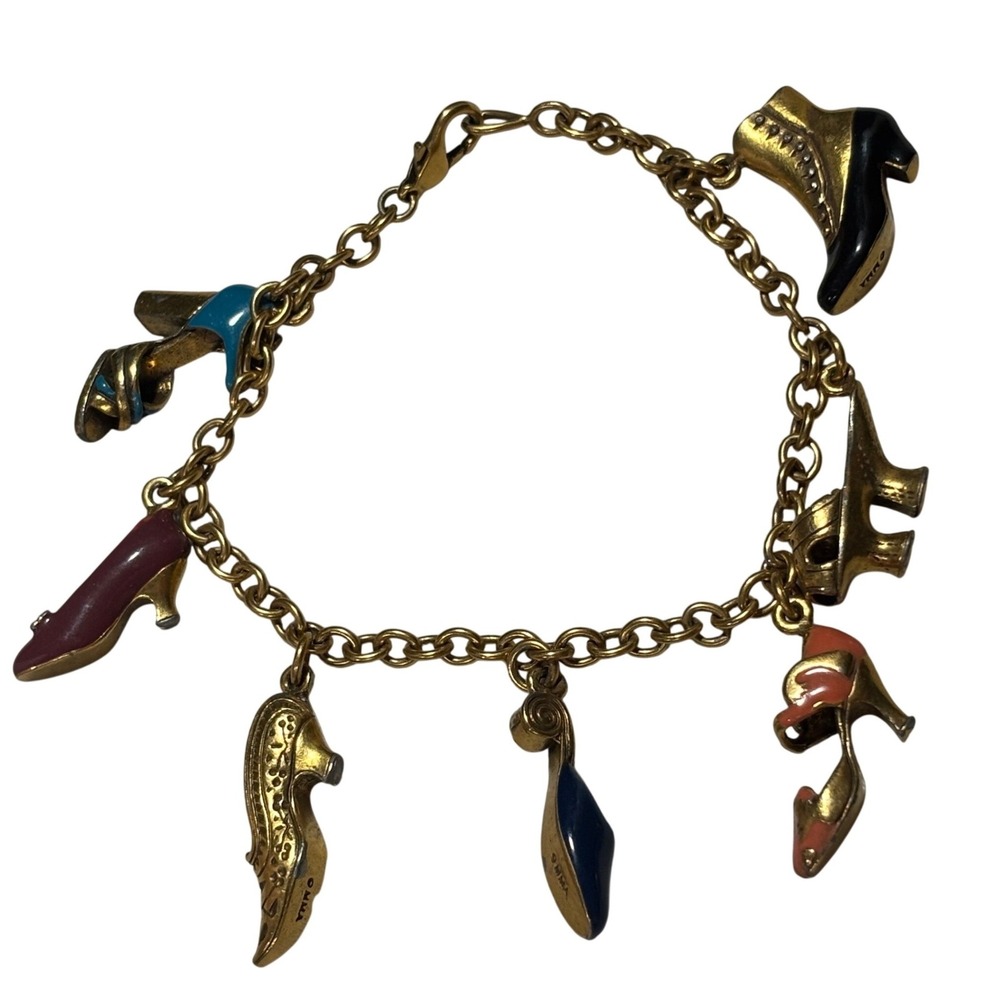 Vintage Gold Plated MMA Museum of Modern Art Enameled Shoe Charm Bracelet